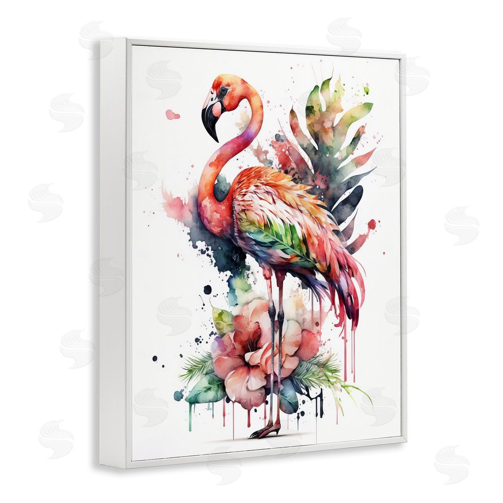 LSR Design Studio Modern Splash Flamingo White Framed Giclee Wall Art Print