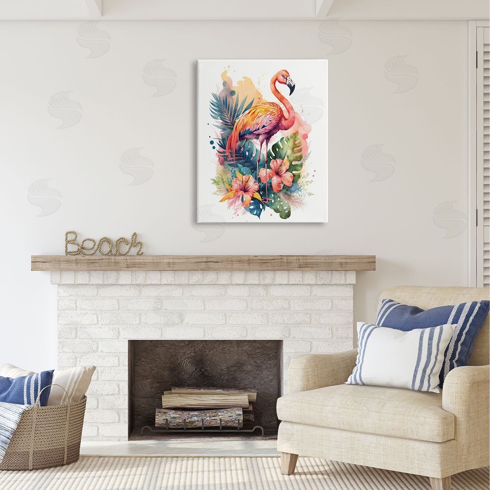 LSR Design Studio Modern Tropical Flamingo Canvas Wall Art Print in Room