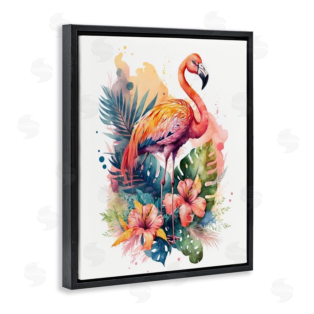 LSR Design Studio Modern Tropical Flamingo Black Floating Frame Canvas Wall Art Print