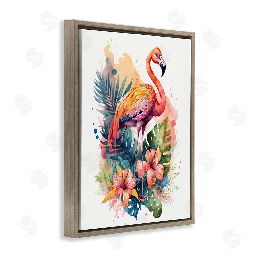 LSR Design Studio Modern Tropical Flamingo Brown Floating Frame Canvas Wall Art Print