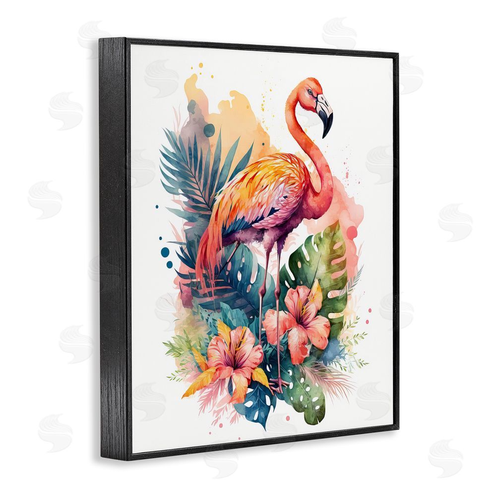LSR Design Studio Modern Tropical Flamingo Black Framed Giclee Wall Art Print
