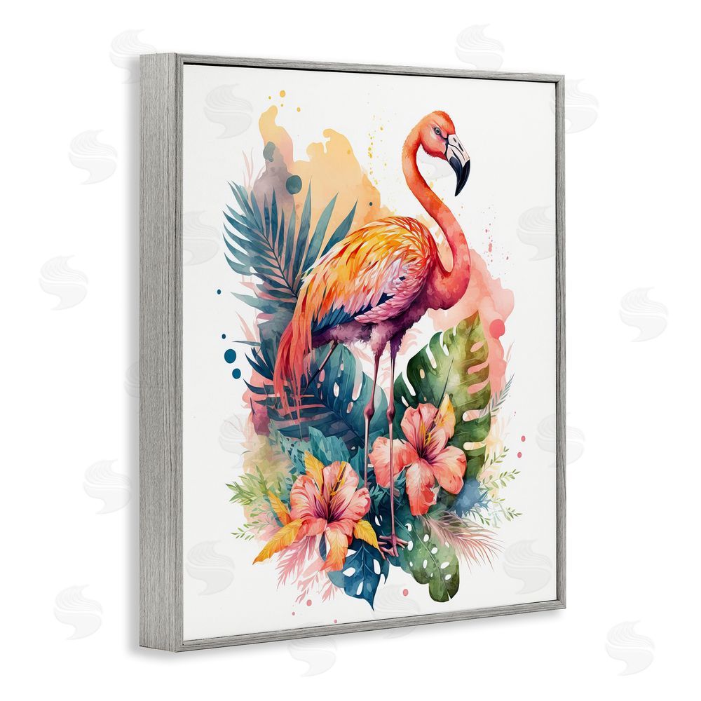 LSR Design Studio Modern Tropical Flamingo Gray Framed Giclee Wall Art Print