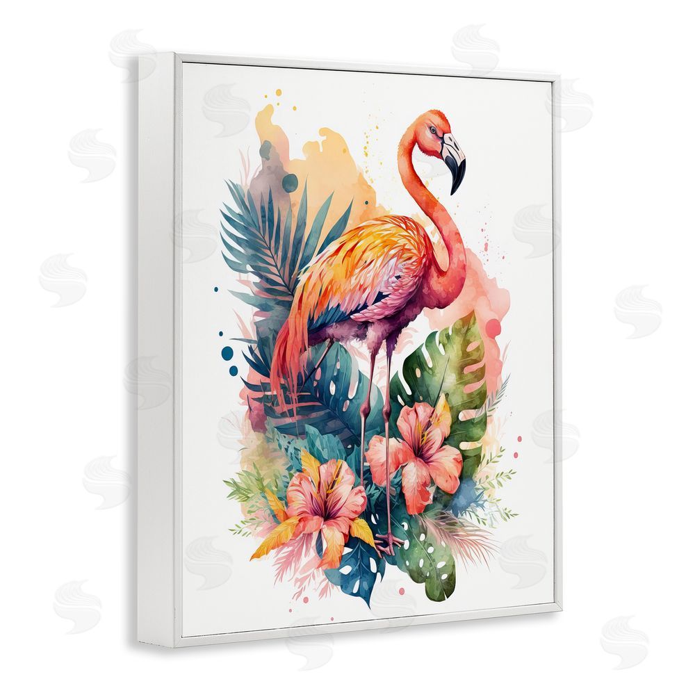 LSR Design Studio Modern Tropical Flamingo White Framed Giclee Wall Art Print