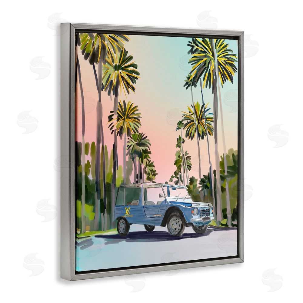 Amelia Noyes Glam Summer Truck Gray Floating Frame Canvas Wall Art Print
