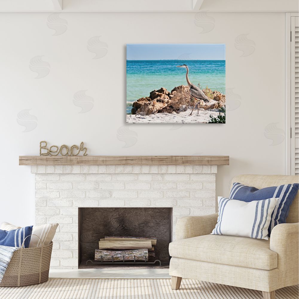 Mary Lou Johnson Heron Watching Ocean Canvas Wall Art Print in Room