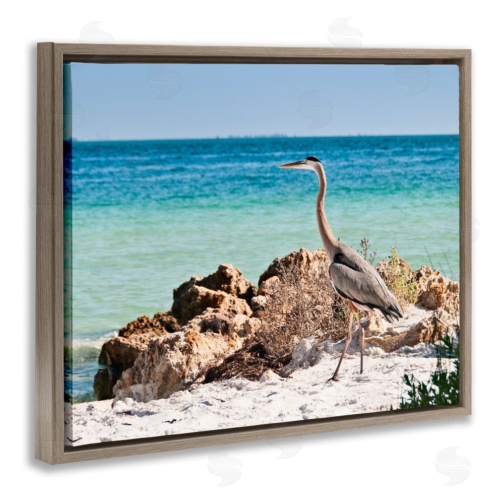 Mary Lou Johnson Heron Watching Ocean Brown Floating Frame Canvas Wall Art Print