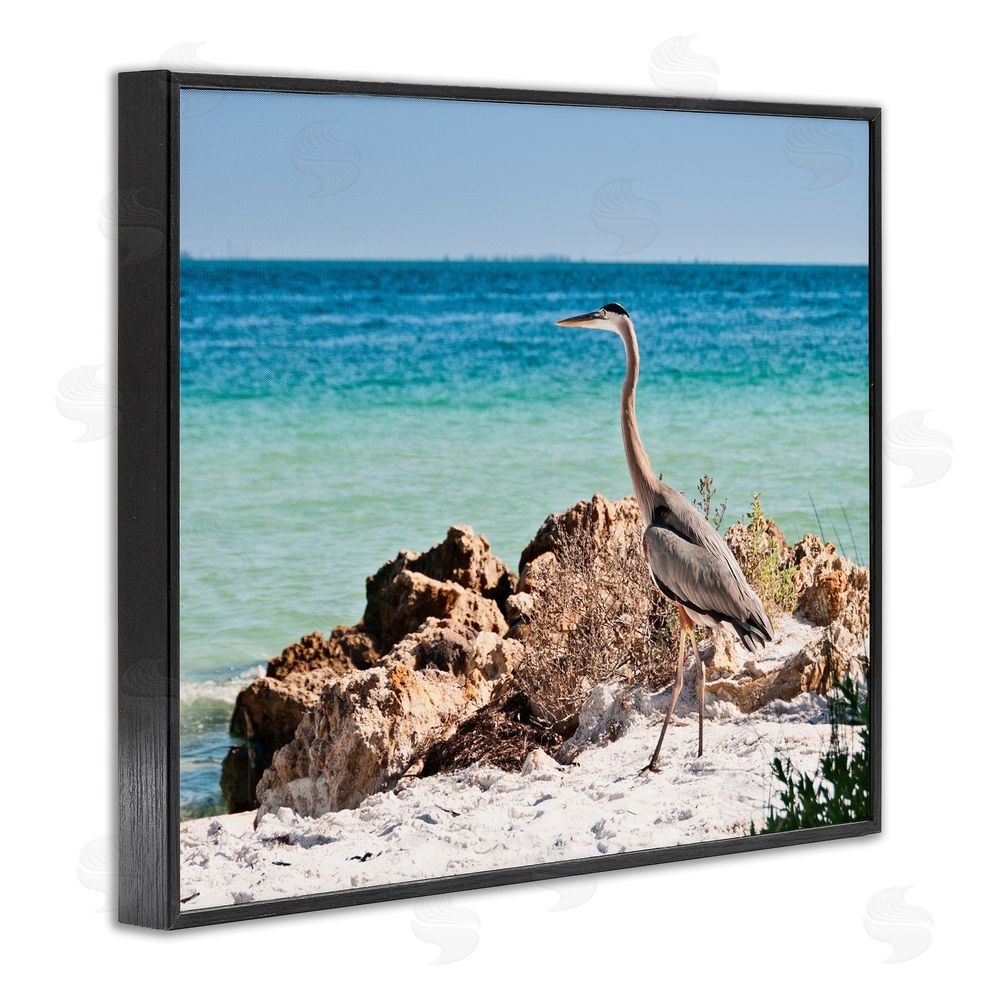 Mary Lou Johnson Heron Watching Ocean Black Framed Giclee Wall Art Print