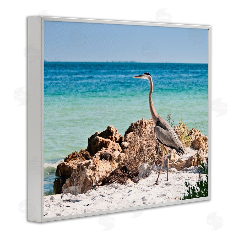 Mary Lou Johnson Heron Watching Ocean White Framed Giclee Wall Art Print