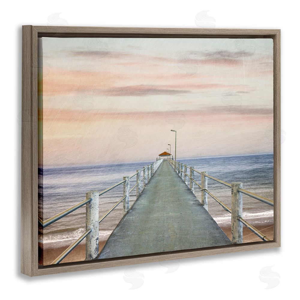 Marcus Prime Nautical Pier Walkway Brown Floating Frame Canvas Wall Art Print