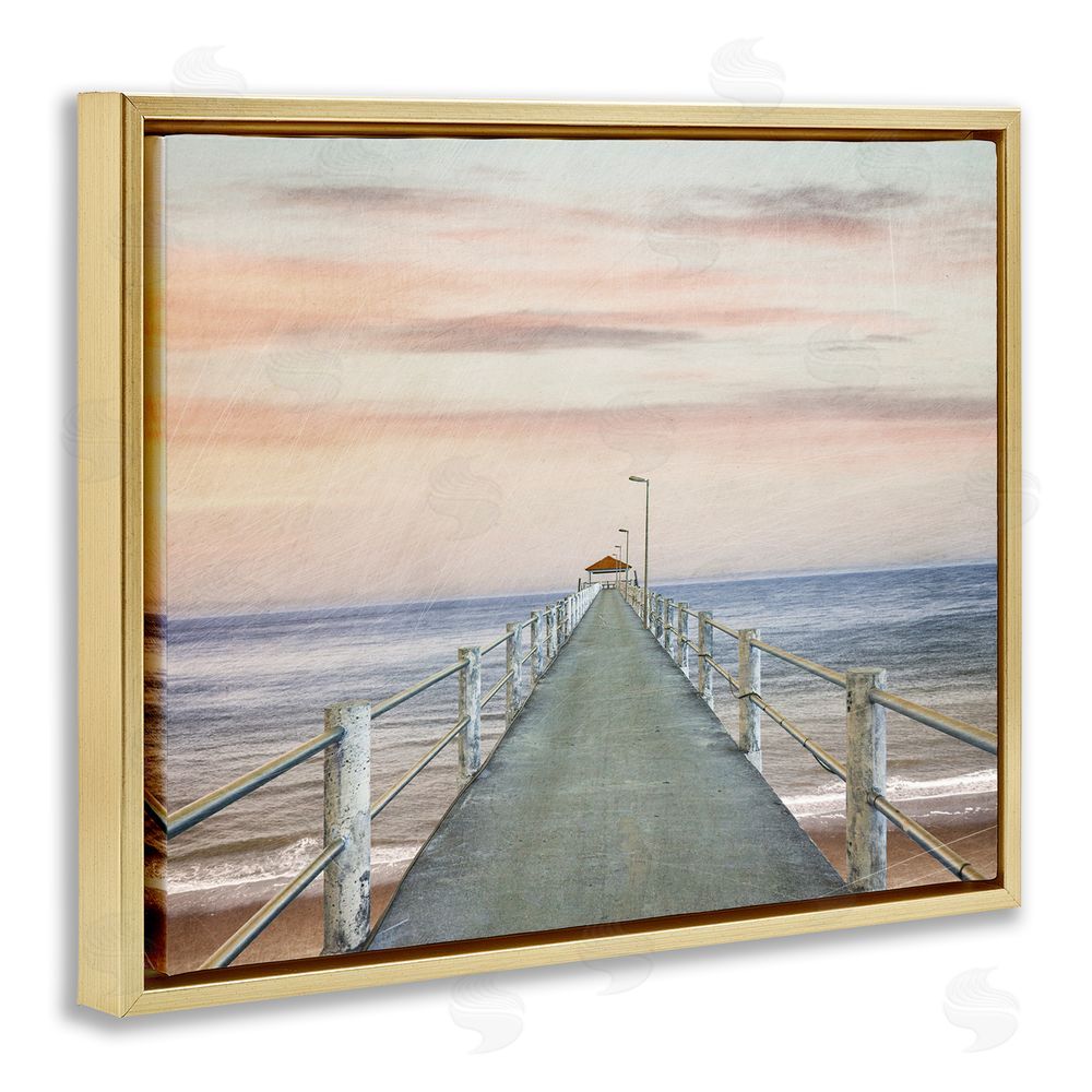 Marcus Prime Nautical Pier Walkway Gold Floating Frame Canvas Wall Art Print