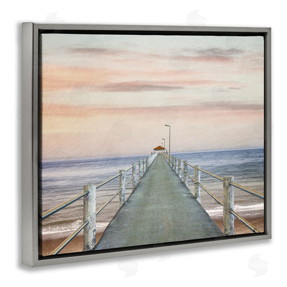 Marcus Prime Nautical Pier Walkway Gray Floating Frame Canvas Wall Art Print