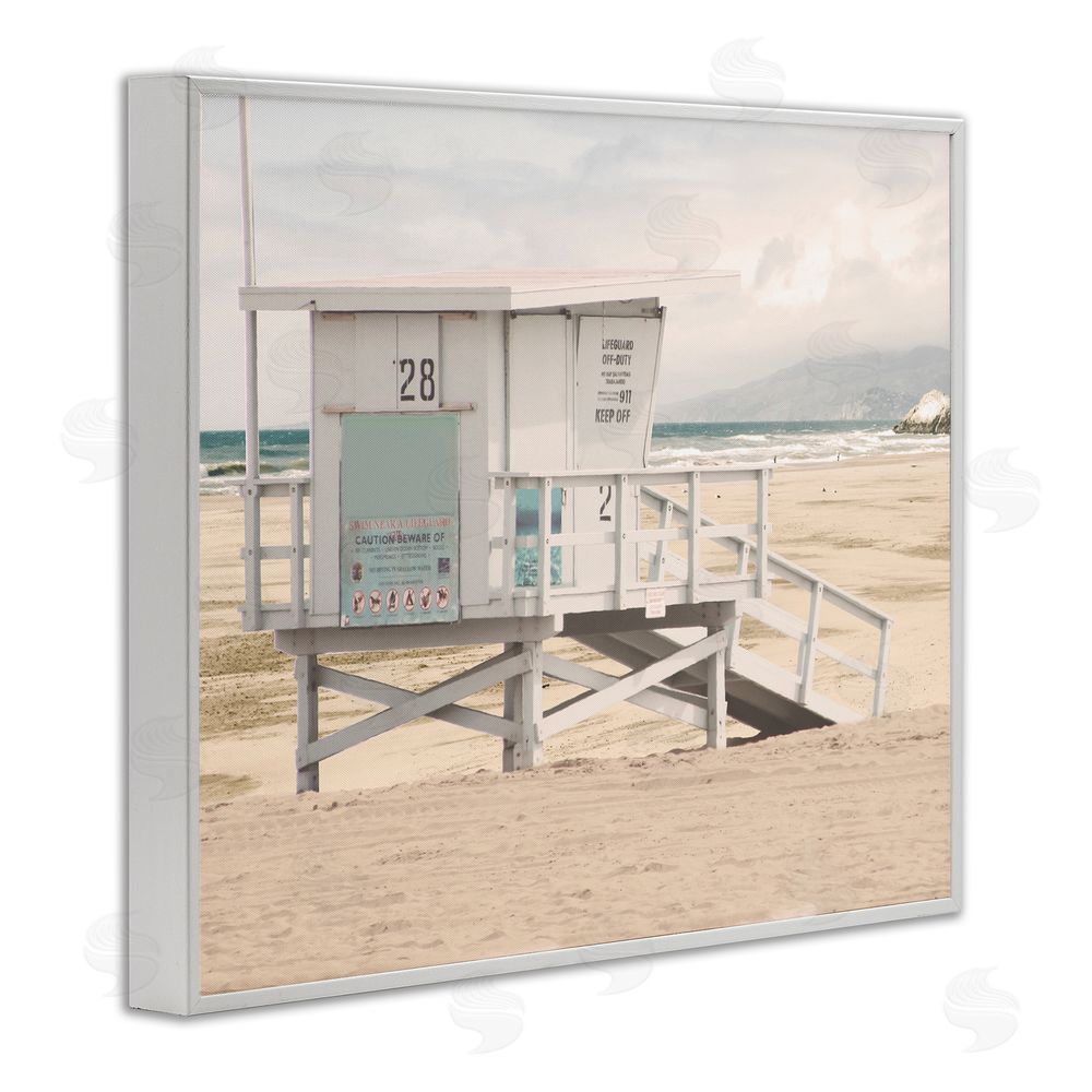 Marcus Prime Lifeguard Hut on Beach White Framed Giclee Wall Art Print