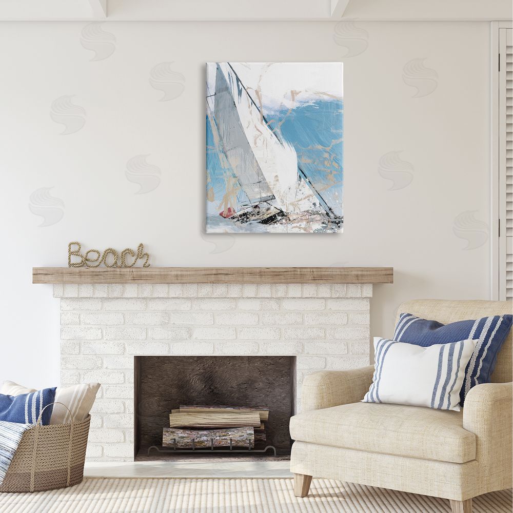 Savannah Miller Abstract Sailboat Waves Canvas Wall Art Print in Room