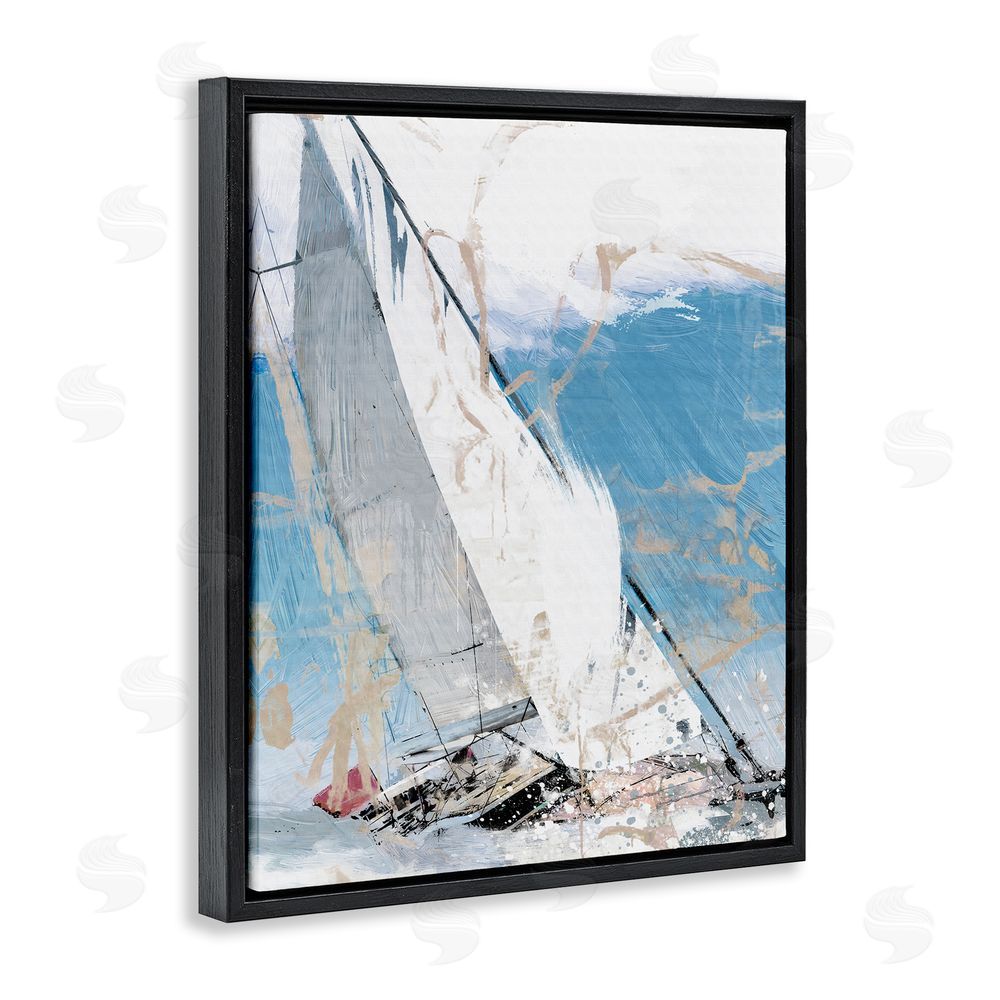 Savannah Miller Abstract Sailboat Waves Black Floating Frame Canvas Wall Art Print