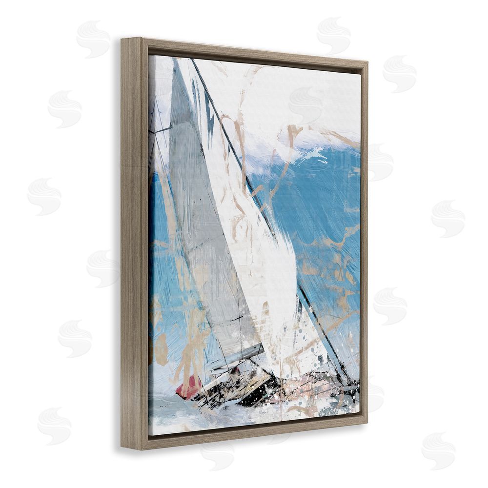 Savannah Miller Abstract Sailboat Waves Brown Floating Frame Canvas Wall Art Print