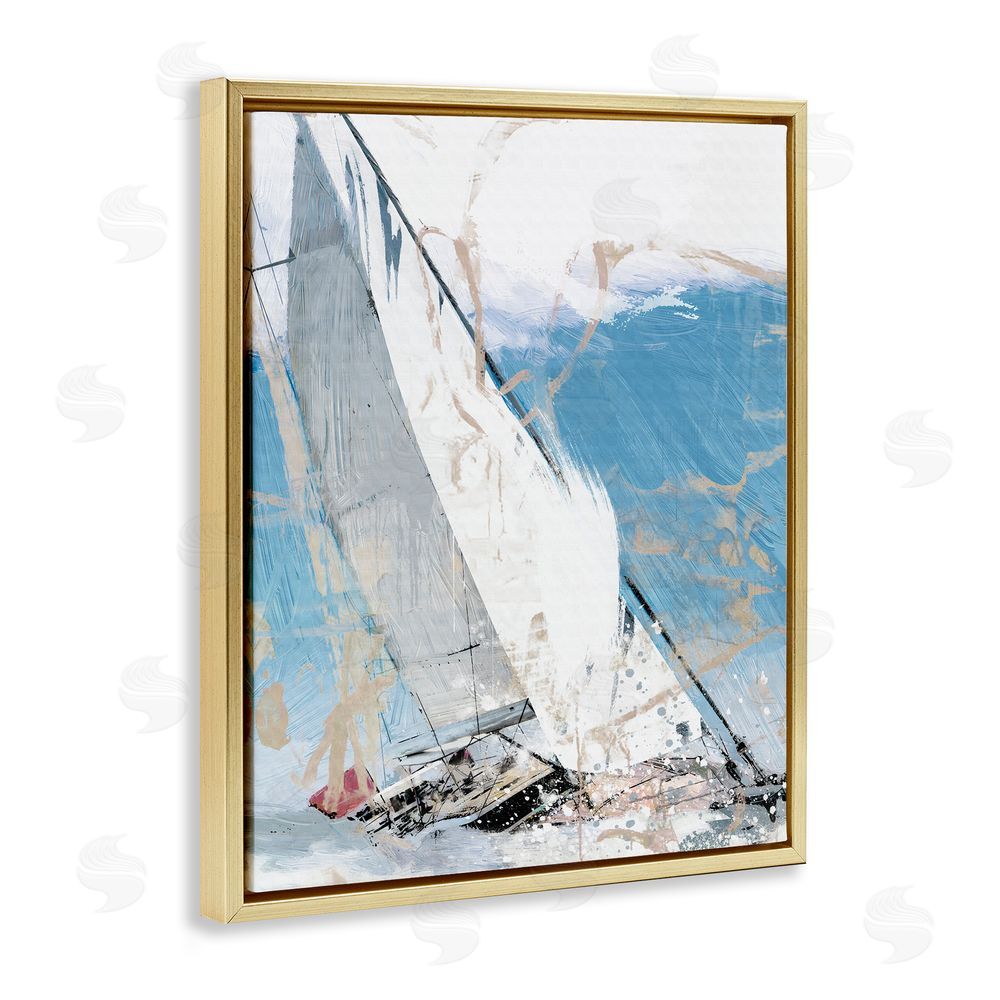 Savannah Miller Abstract Sailboat Waves Gold Floating Frame Canvas Wall Art Print