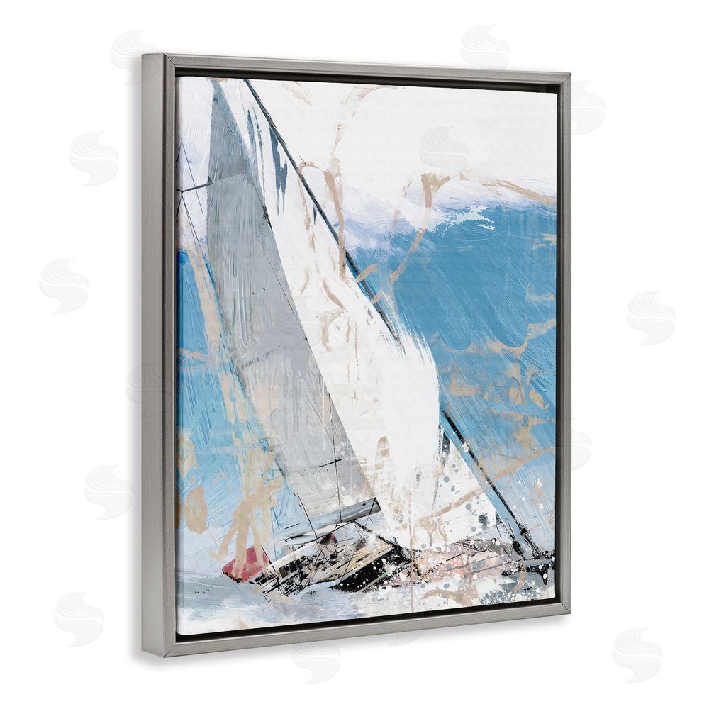 Savannah Miller Abstract Sailboat Waves Gray Floating Frame Canvas Wall Art Print