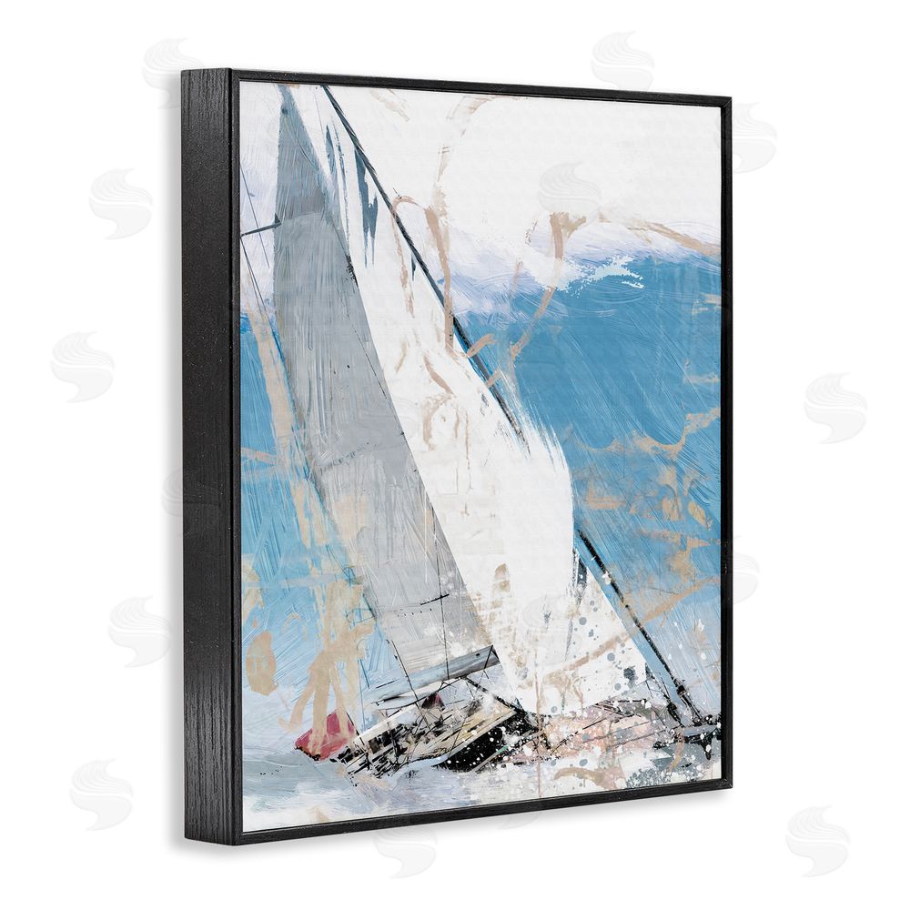 Savannah Miller Abstract Sailboat Waves Black Framed Giclee Wall Art Print