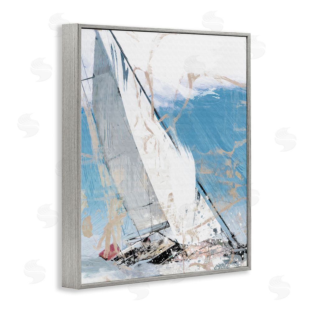 Savannah Miller Abstract Sailboat Waves Gray Framed Giclee Wall Art Print
