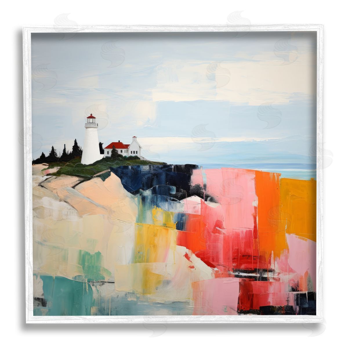 Irena Orlov Abstract Lighthouse View White Framed Giclee Wall Artside_