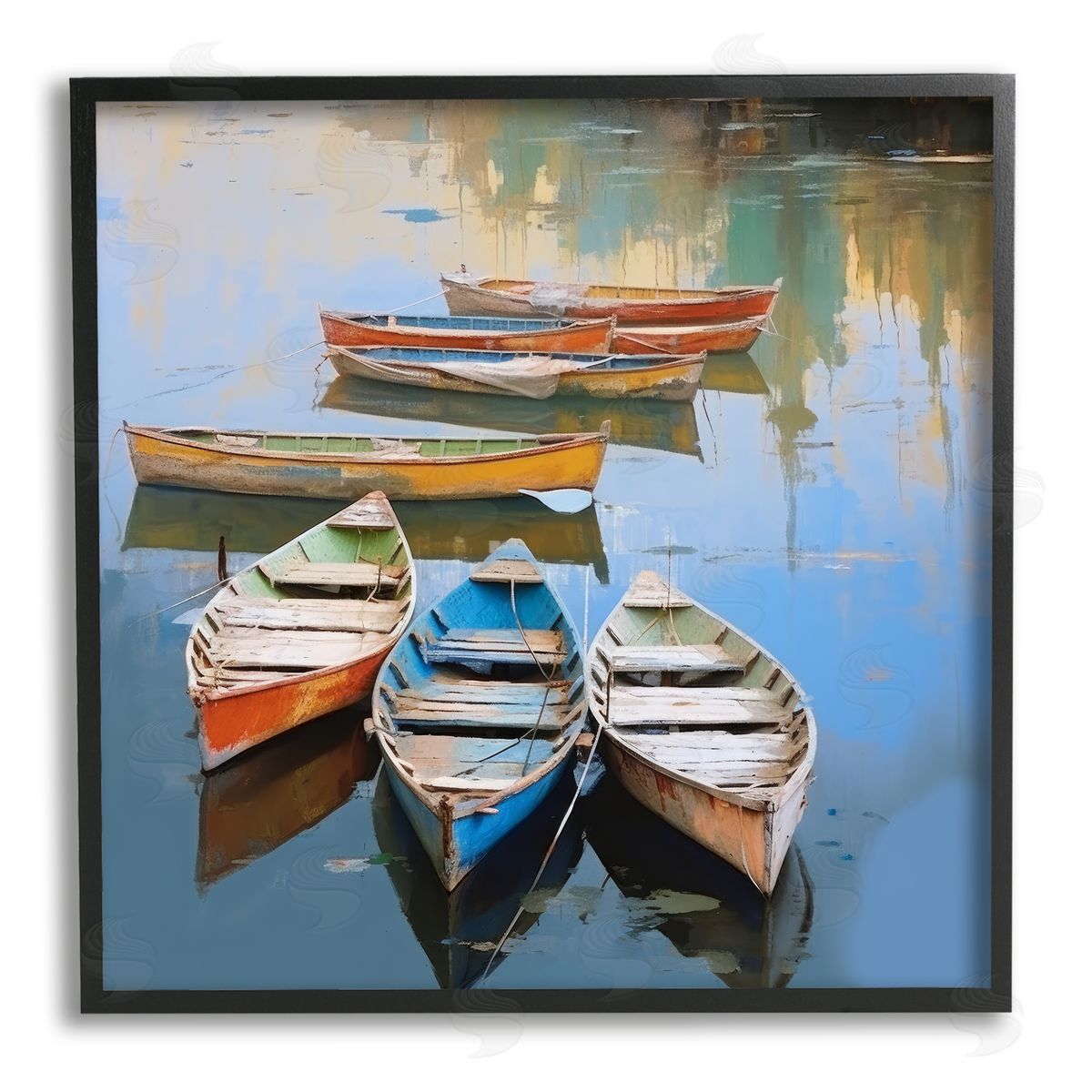 Irena Orlov Canoe Reflections in Lake Black Framed Giclee Wall Artside_