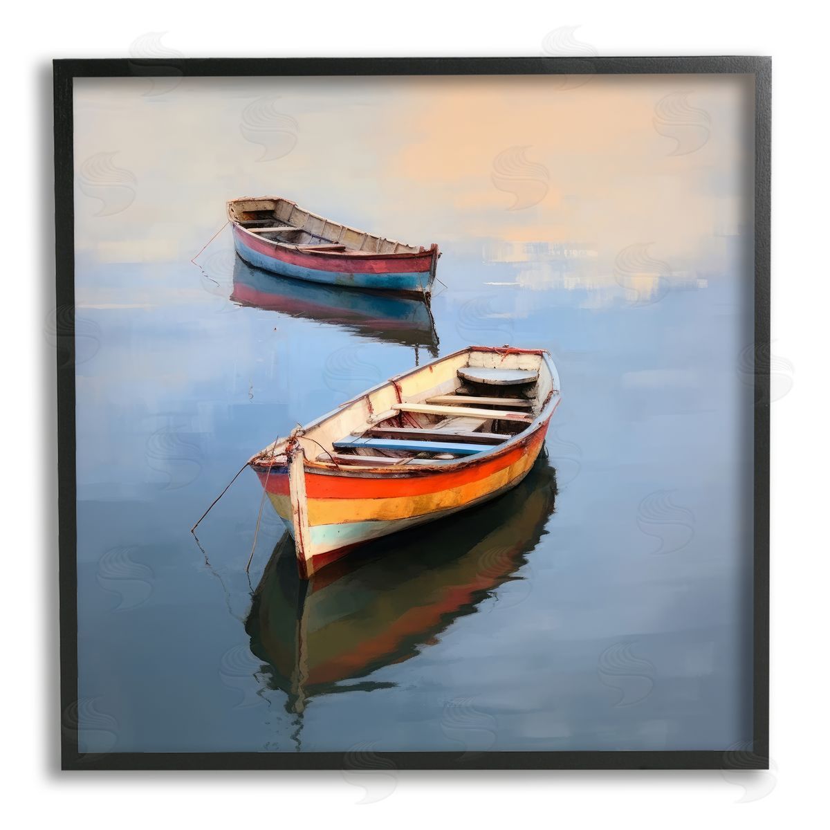 Irena Orlov Striped Boats in Lake Black Framed Giclee Wall Artside_