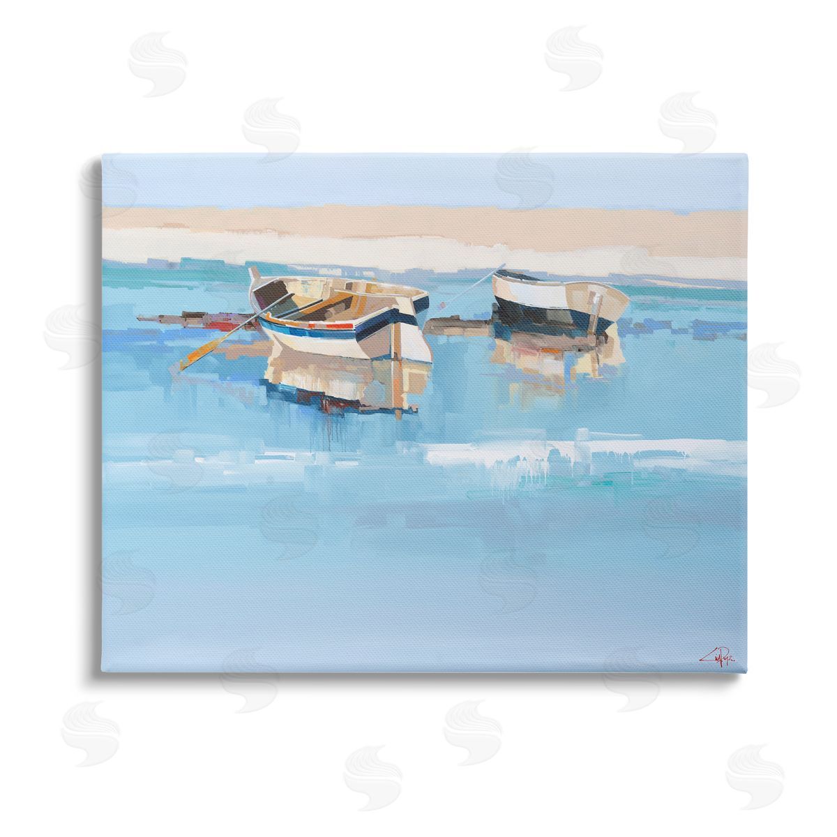 Craig Trewin Penny Boats on Shore Painting Canvas Wall Art Print