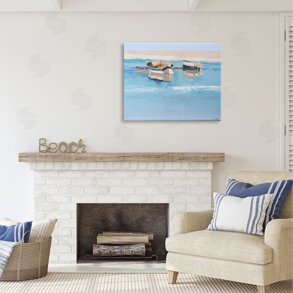 Craig Trewin Penny Boats on Shore Painting Canvas Wall Art Print in Room