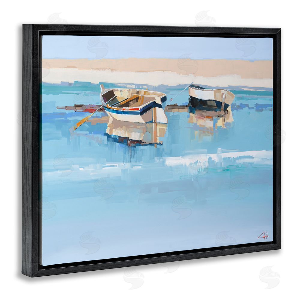 Craig Trewin Penny Boats on Shore Painting Black Floating Frame Canvas Wall Art Print