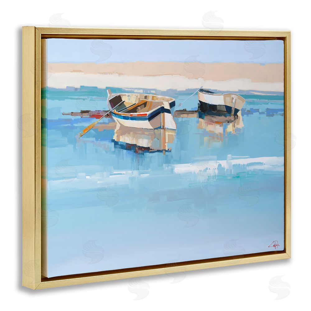 Craig Trewin Penny Boats on Shore Painting Gold Floating Frame Canvas Wall Art Print