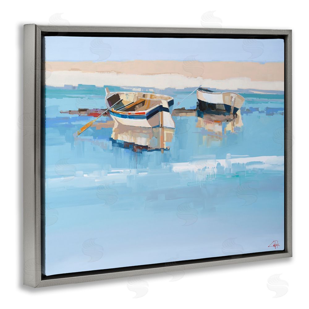 Craig Trewin Penny Boats on Shore Painting Gray Floating Frame Canvas Wall Art Print