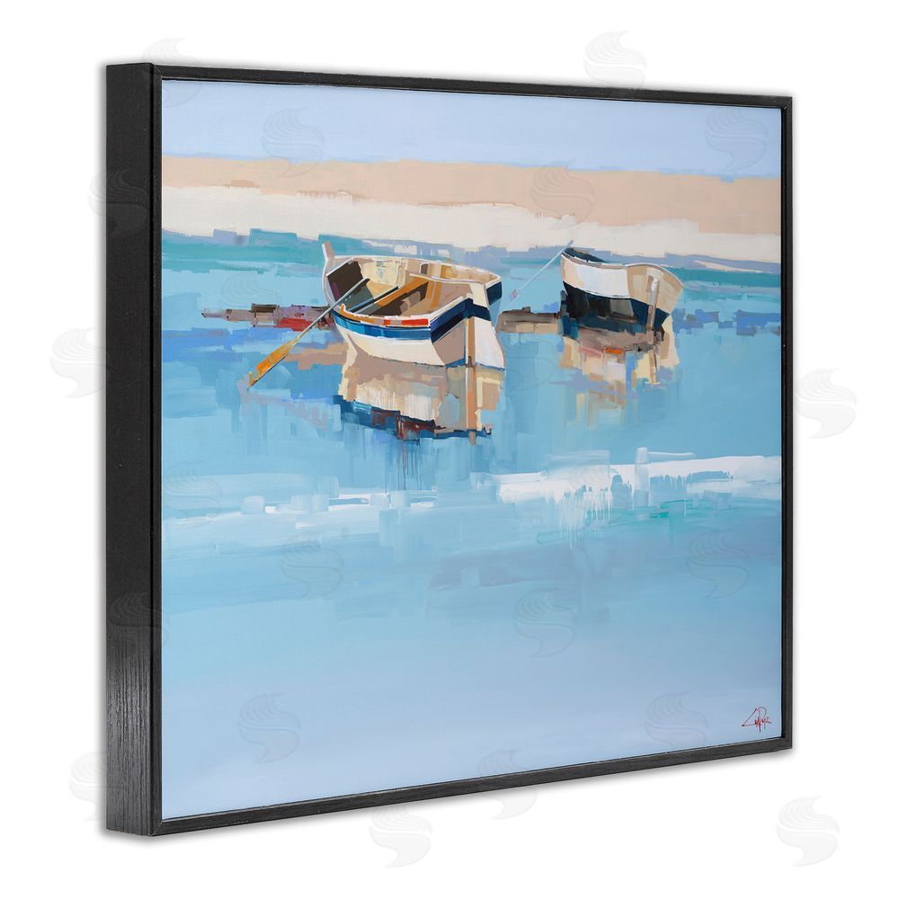 Craig Trewin Penny Boats on Shore Painting Black Framed Giclee Wall Art Print