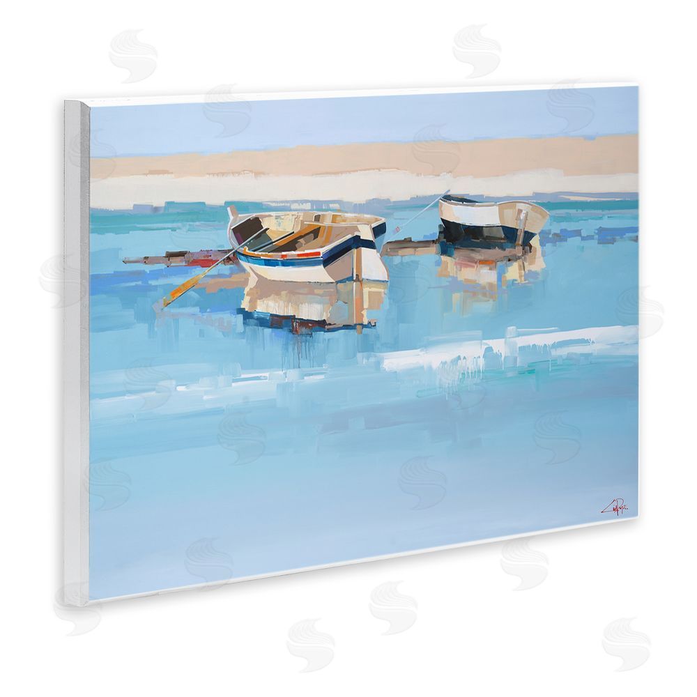 Craig Trewin Penny Boats on Shore Painting Wooden Wall Plaque Art Print