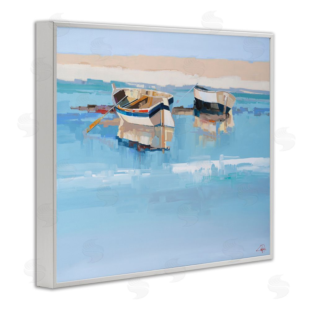 Craig Trewin Penny Boats on Shore Painting White Framed Giclee Wall Art Print
