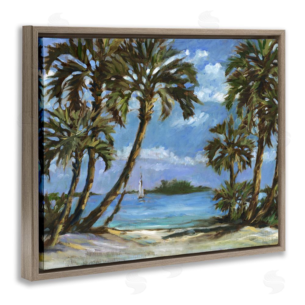 Paul Brent Summer Palms Landscape Brown Floating Frame Canvas Wall Art Print