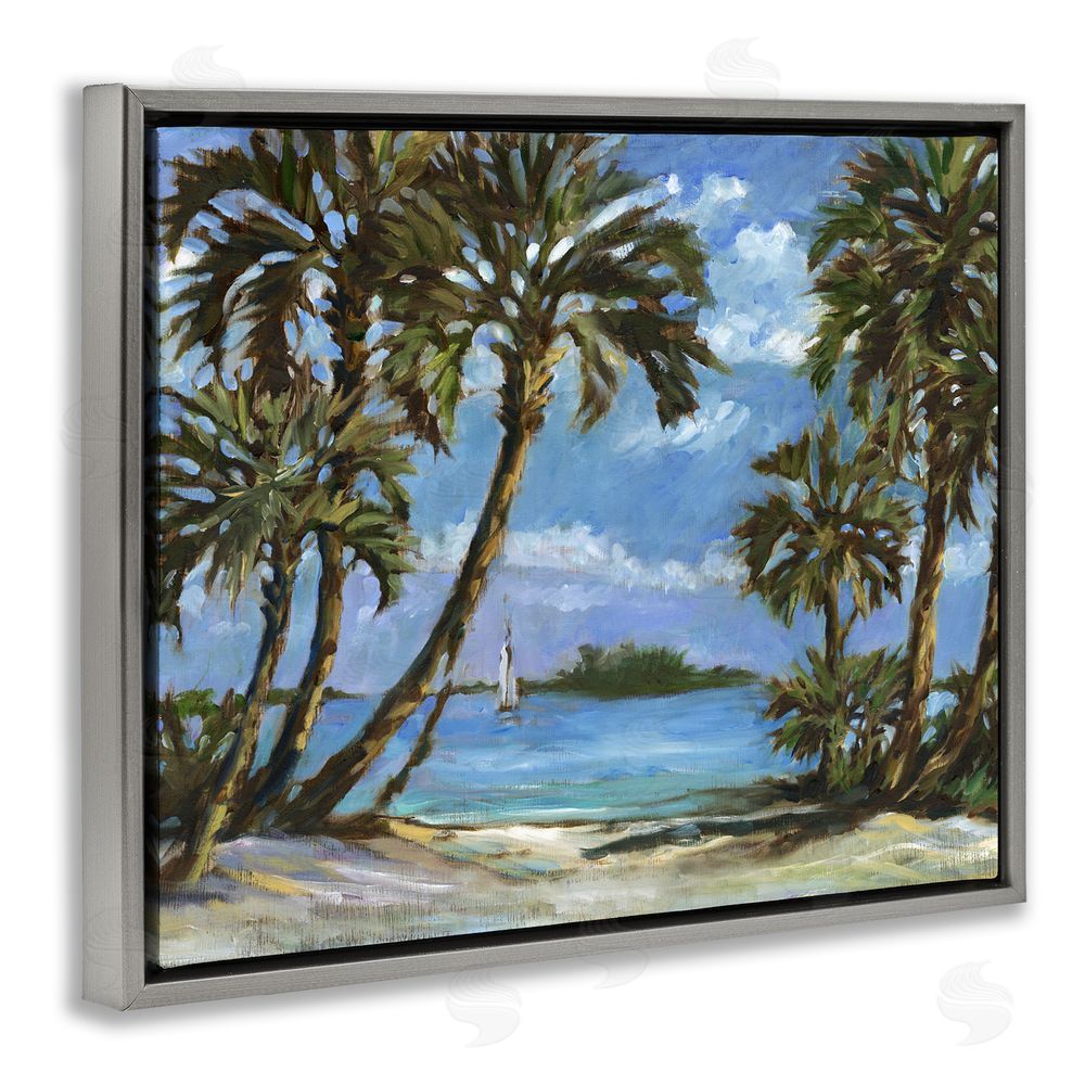 Paul Brent Summer Palms Landscape Gray Floating Frame Canvas Wall Art Print