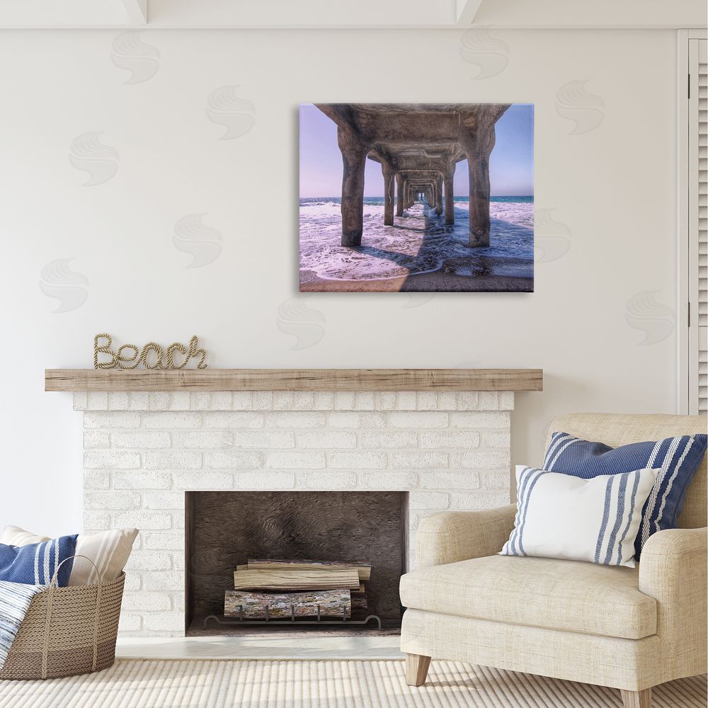 Jeff Poe Photography Waves Under Dock Canvas Wall Art Print in Room