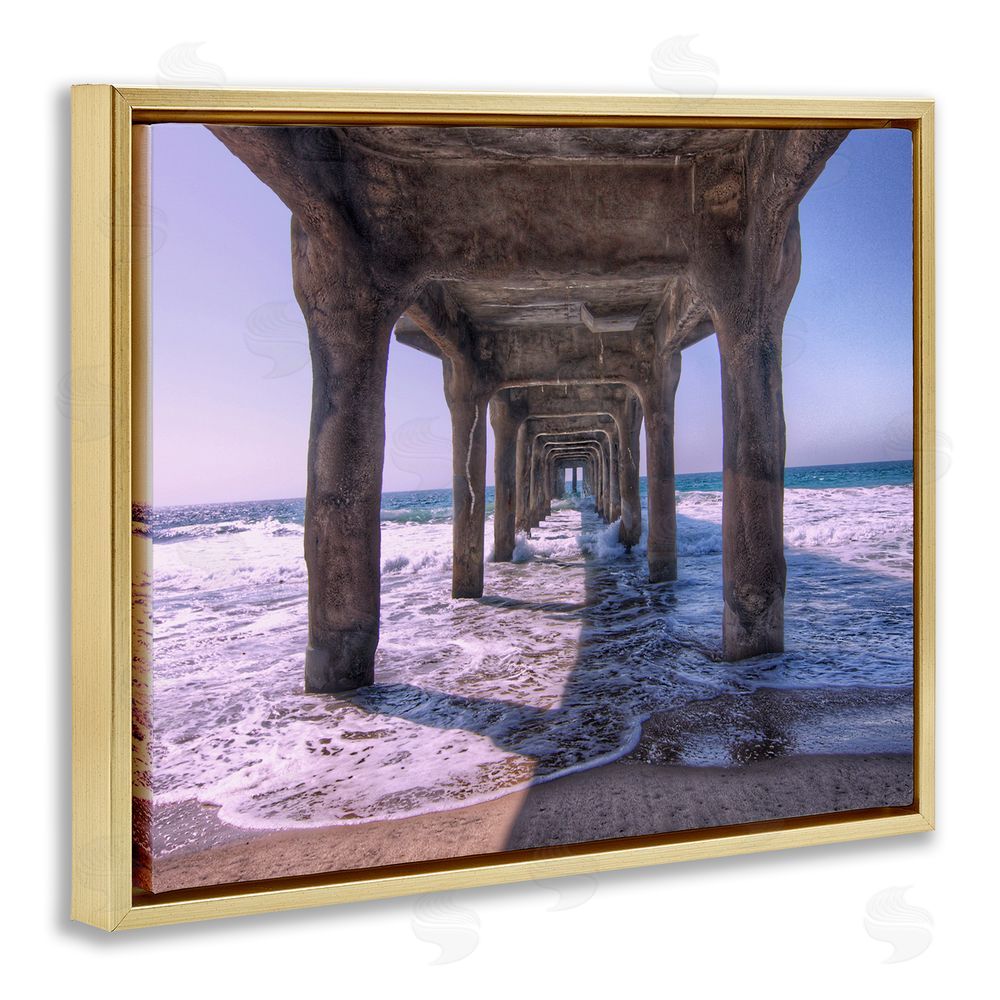 Jeff Poe Photography Waves Under Dock Gold Floating Frame Canvas Wall Art Print