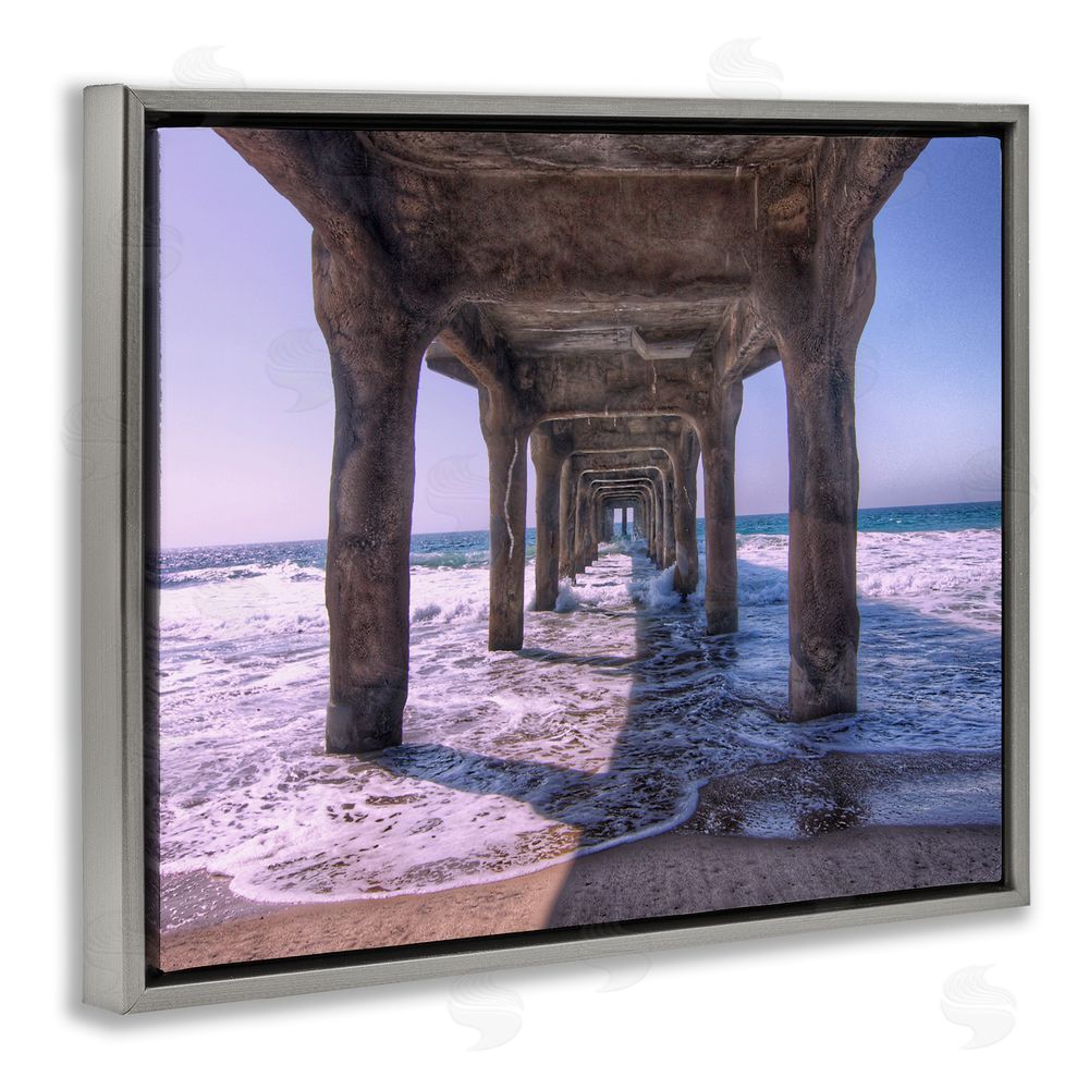 Jeff Poe Photography Waves Under Dock Gray Floating Frame Canvas Wall Art Print