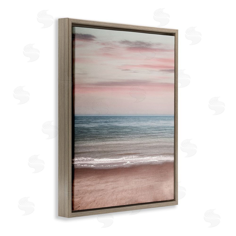 Stupell Studio Pastel Shore Sunrise Brown Floating Frame Canvas Wall Art Print