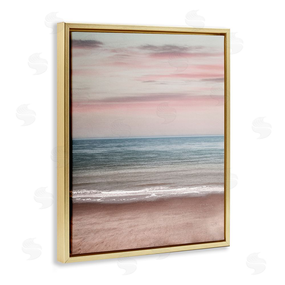 Stupell Studio Pastel Shore Sunrise Gold Floating Frame Canvas Wall Art Print