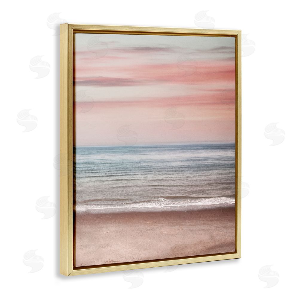 Stupell Studio Pastel Shore Sunset Gold Floating Frame Canvas Wall Art Print