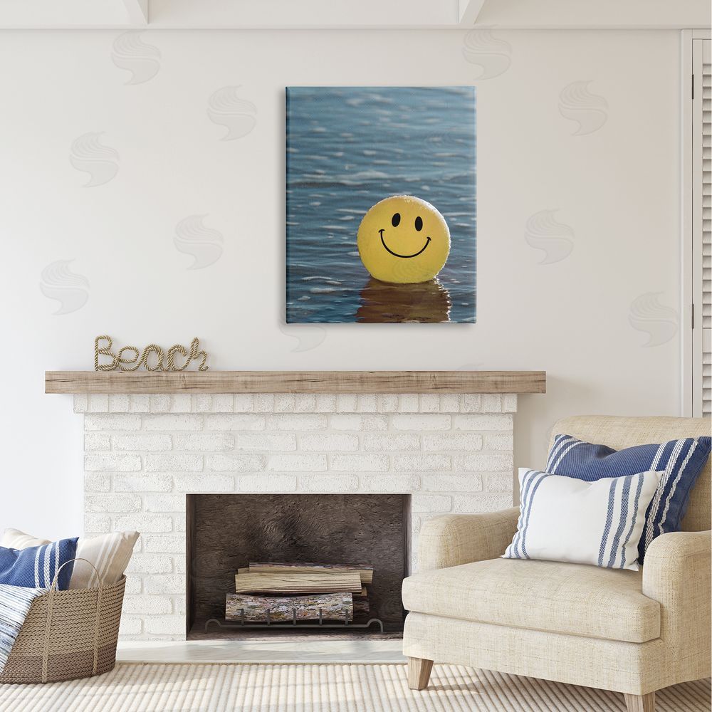 Stupell Studio Smiley Beach Ball Canvas Wall Art Print in Room