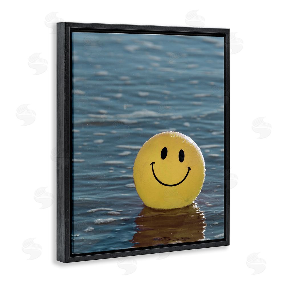 Stupell Studio Smiley Beach Ball Black Floating Frame Canvas Wall Art Print
