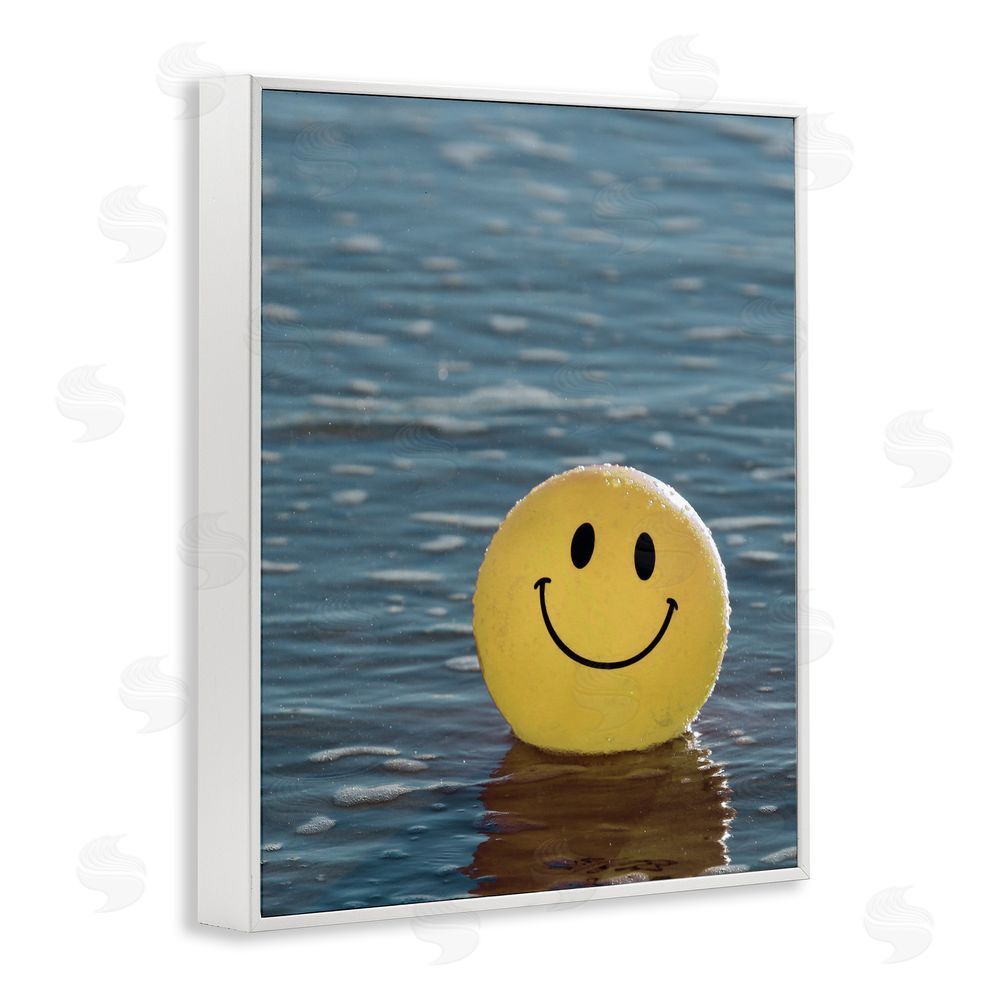 Stupell Studio Smiley Beach Ball White Framed Giclee Wall Art Print