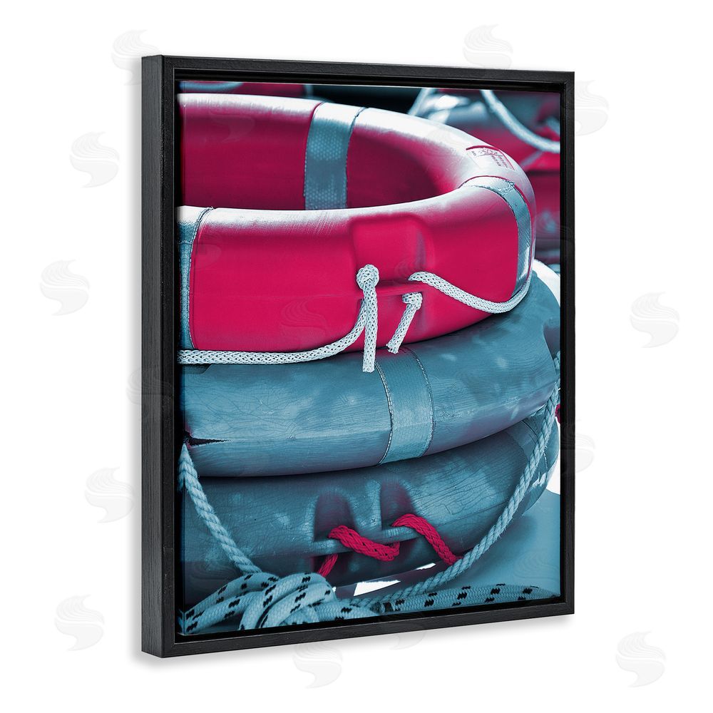 Stupell Studio Nautical Life Buoys Black Floating Frame Canvas Wall Art Print