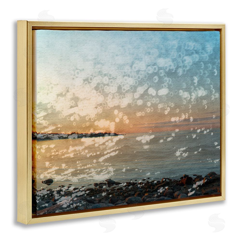 Stupell Studio Abstract Beach Splash Gold Floating Frame Canvas Wall Art Print