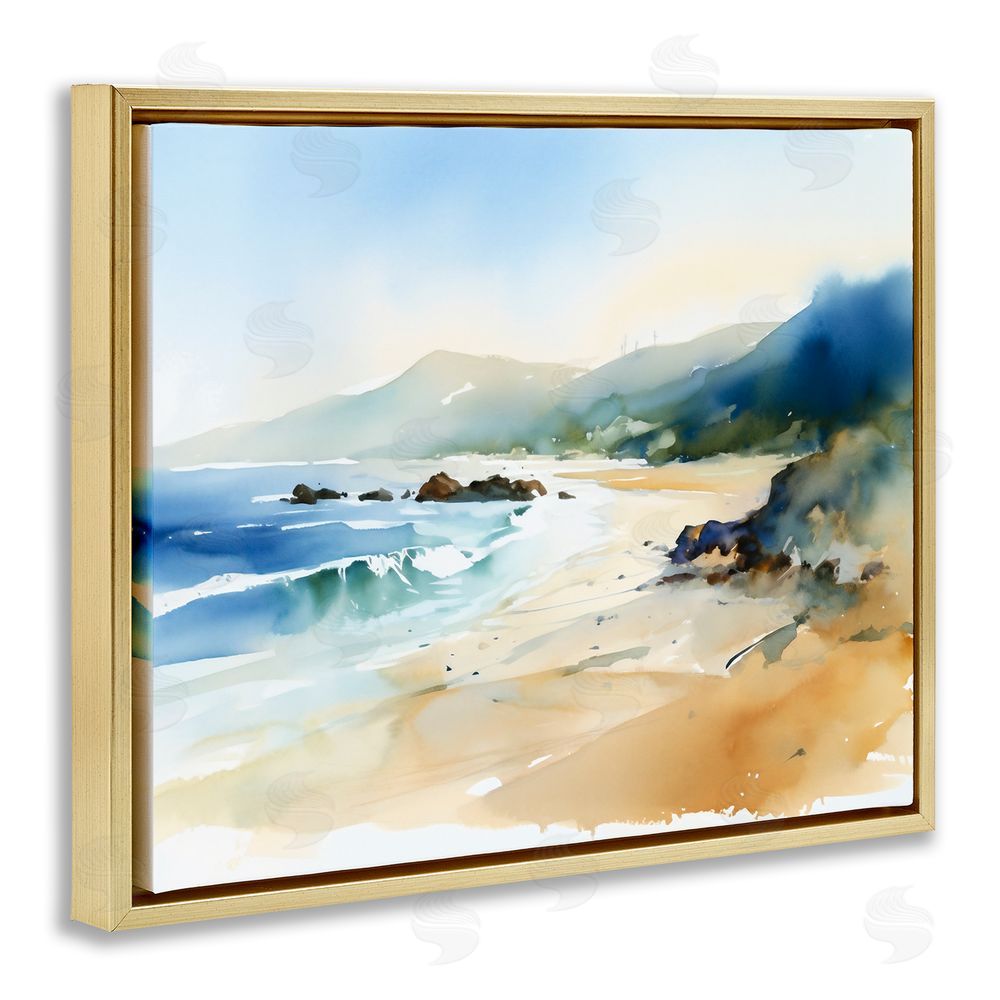 Ray Powers Abstract Beach Scenery Gold Floating Frame Canvas Wall Art Print