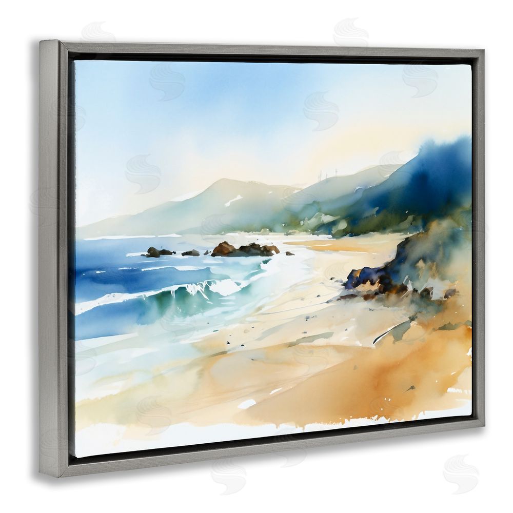Ray Powers Abstract Beach Scenery Gray Floating Frame Canvas Wall Art Print