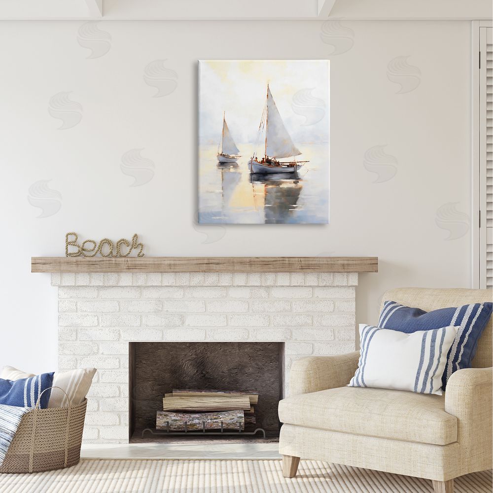 Ray Powers Soft Sailboats Landscape Canvas Wall Art Print in Room